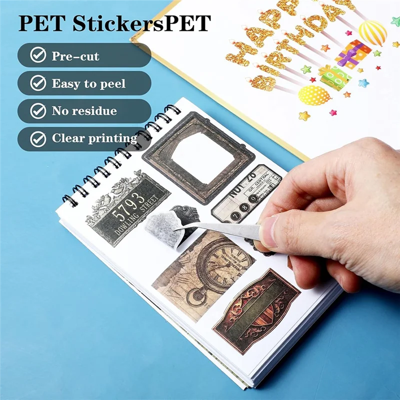 

Well Made-50 Pcs Vintage Journaling Scrapbooking Supplies Scrapbook Sticker, Brown Pre-Cut Vintage Washi Sticker Book