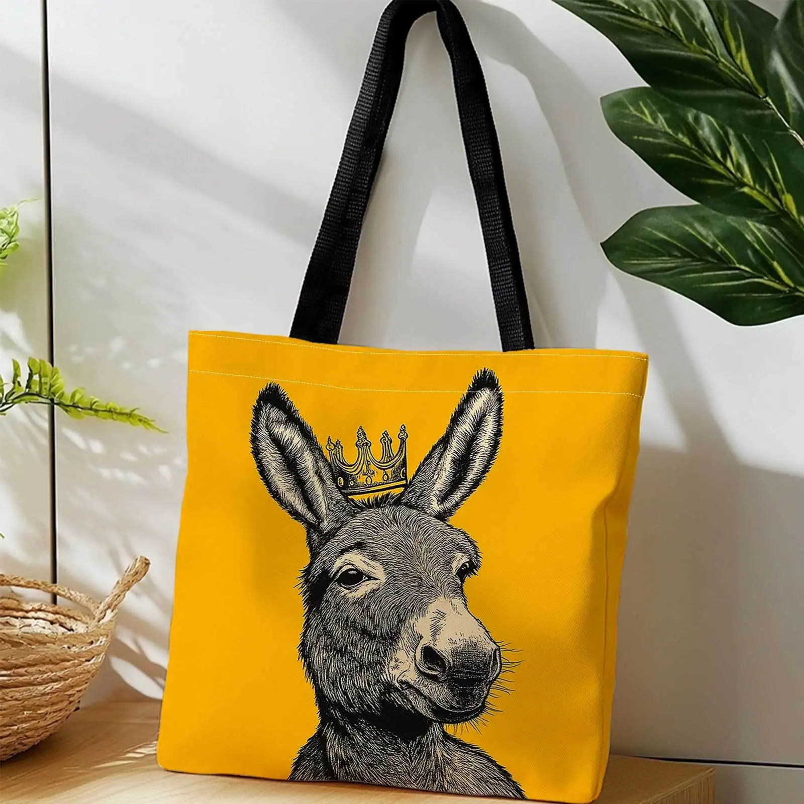 

Сумка-шоппер с иллюстрацией Donkey Crown на желтом фоне, легкая многоразовая сумка для хранения вещей на плече для путешествий и кемпинга