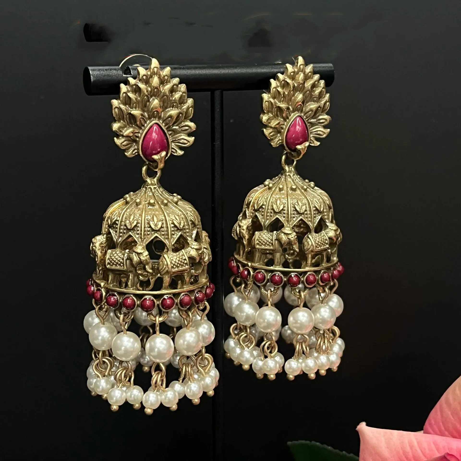 

Vintage Palace, exotic ethnic style, elephant cage, pearl tassel earrings