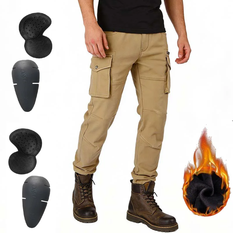 

Men’s Winter Motorcycle Pants Windproof Thermal Fleece Lined Protective Riding Gear Work Plus Velvet Pants 015