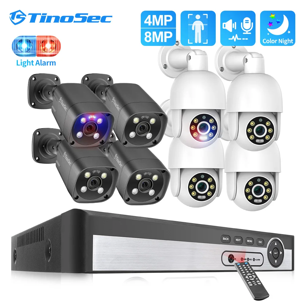 

TinoSec 4K POE Security Camera Kit H.265 8CH 4MP 8MP Surveillance System CCTV Video Two-way Audio Record Full Color Night Vision