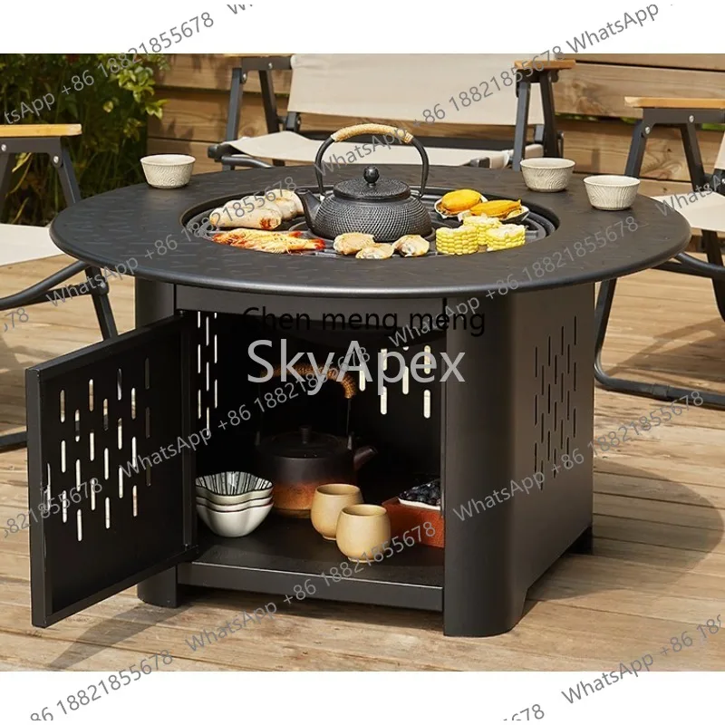 Round  Stove  Side  Tea Table - Multifunctional Charcoal BBQ & Heating  Stove Heavy Duty Rustproof for Home Patio Indoor Outdoor