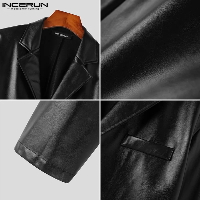 INCERUN Tops 2023 Korean Style Handsome Mens Short Leather Jackets Suit Casual Streetweat Male Long-sleeved Jackets Blazer S-5XL