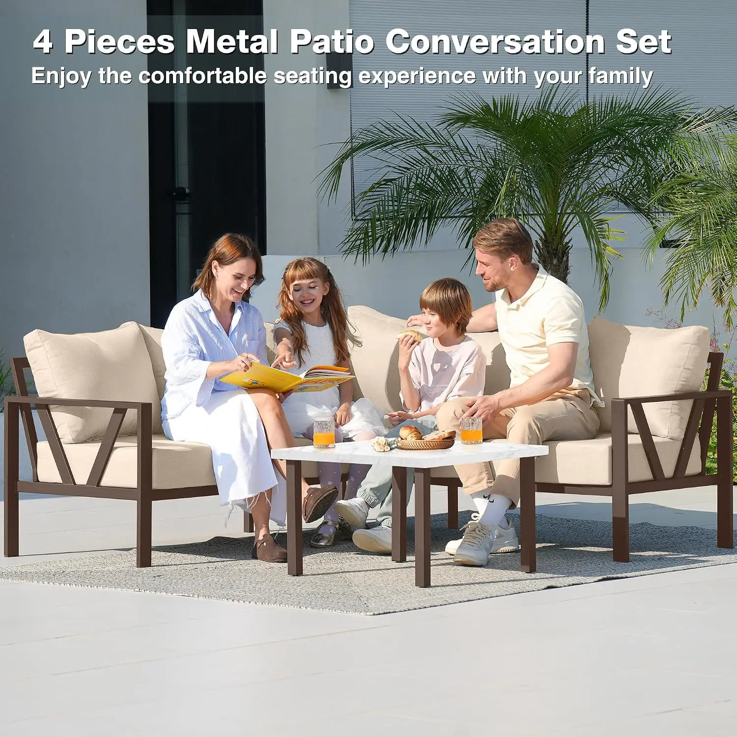 6 Pieces Metal Outdoor Sectional Sofa with 6'' Cushion,Beige, Customized