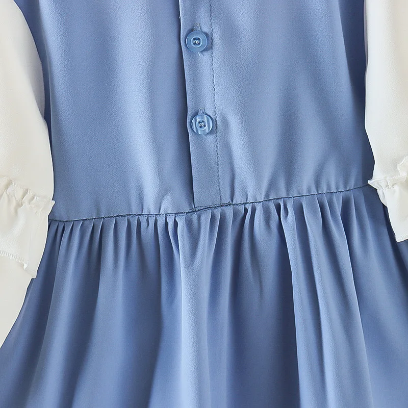 Spring Autumn Toddler Girls\' Dress Blue Bow Pleated Dresss Baby Girl A-line Skirt Princess Dress For Girls Ages 1 to 4
