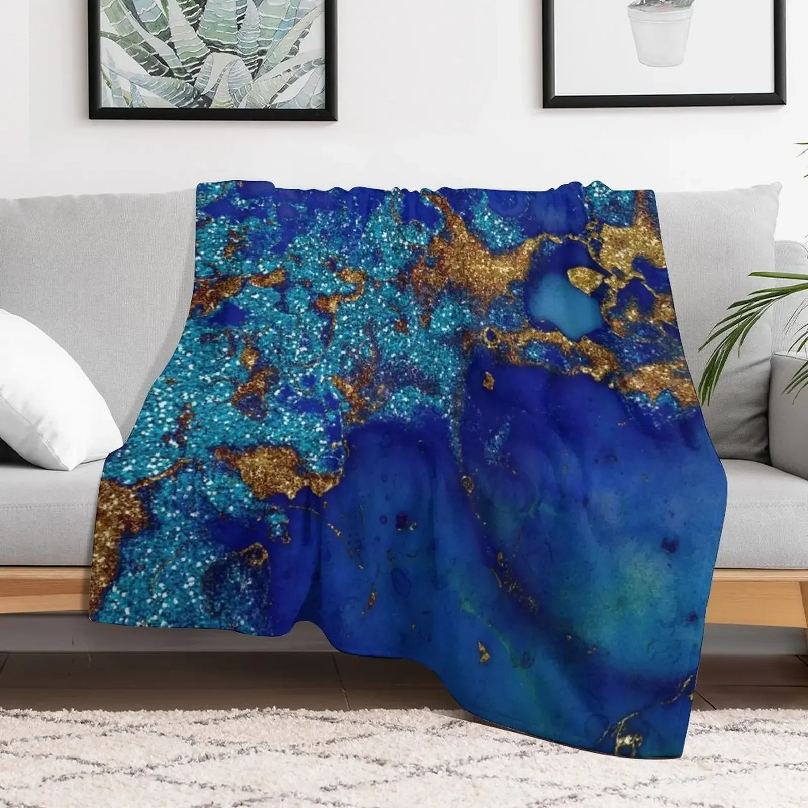 Gold Indigo Blue Faux Malachite Marble Throw Blanket Summer Beddings Blankets For Bed Blankets