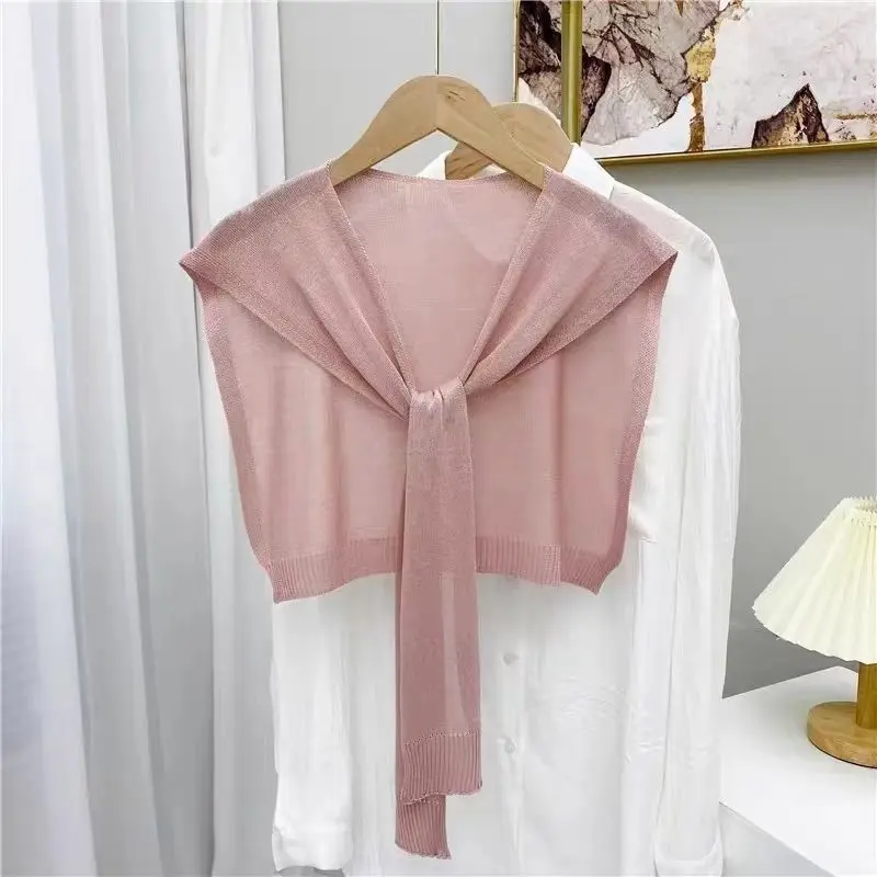 Versatile Summer Lady's Collar Lightweight Ice-Feeling Knit Shawl Womens Collar Shoulder Cover Girl Shirts Air-Conditioned Rooms
