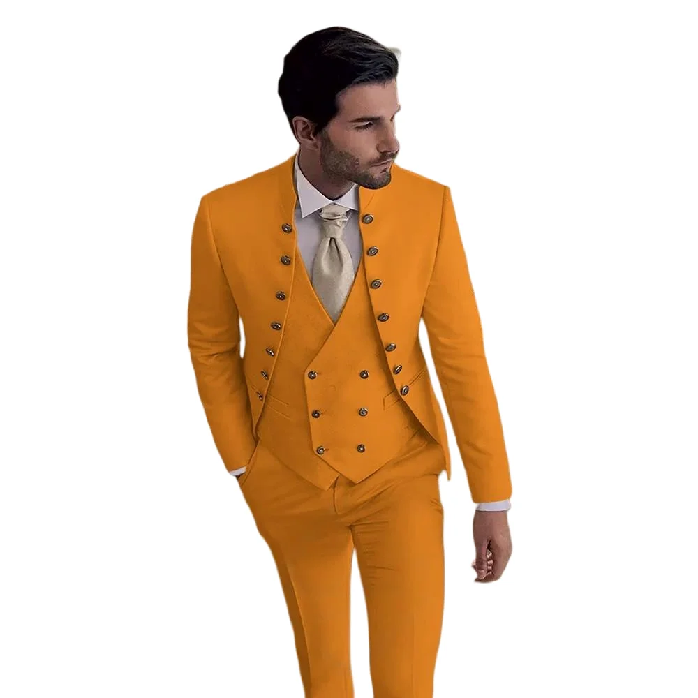 

Men's khaki tuxedo 3-piece suit jacket vest pants classic luxury male customized set for wedding groom cocktail Xmas party dress