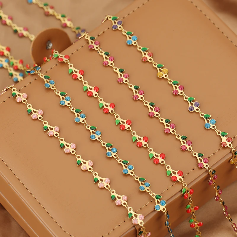 1 Meter Stainless Steel Enamel Cherry Chain for DIY Necklace Bracelet Women Jewelry Making Colorful Chain Accessories Finding
