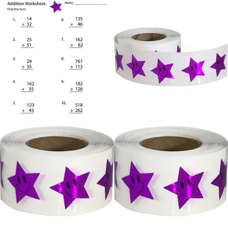 

Metallic Purple Happy Face Star Shape Stickers 0.75 Inch 500 Adhesive Labels for Scrapbooking Gift Wrapping Journaling and DIY