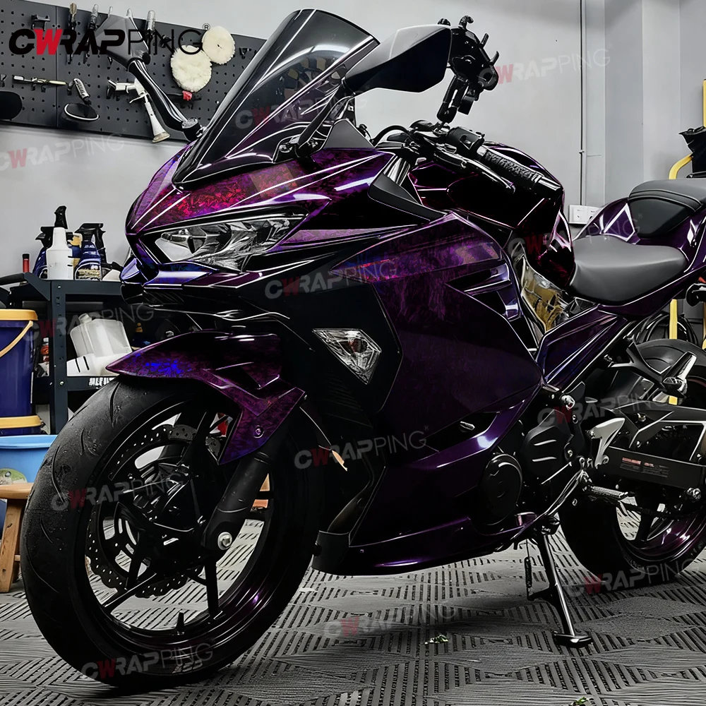 Vinyl Car Decorating Carbon Fiber Stickers for Car Tuning Accessories Air Release Body Covering Laser Purple Self-adhesive Film view 5