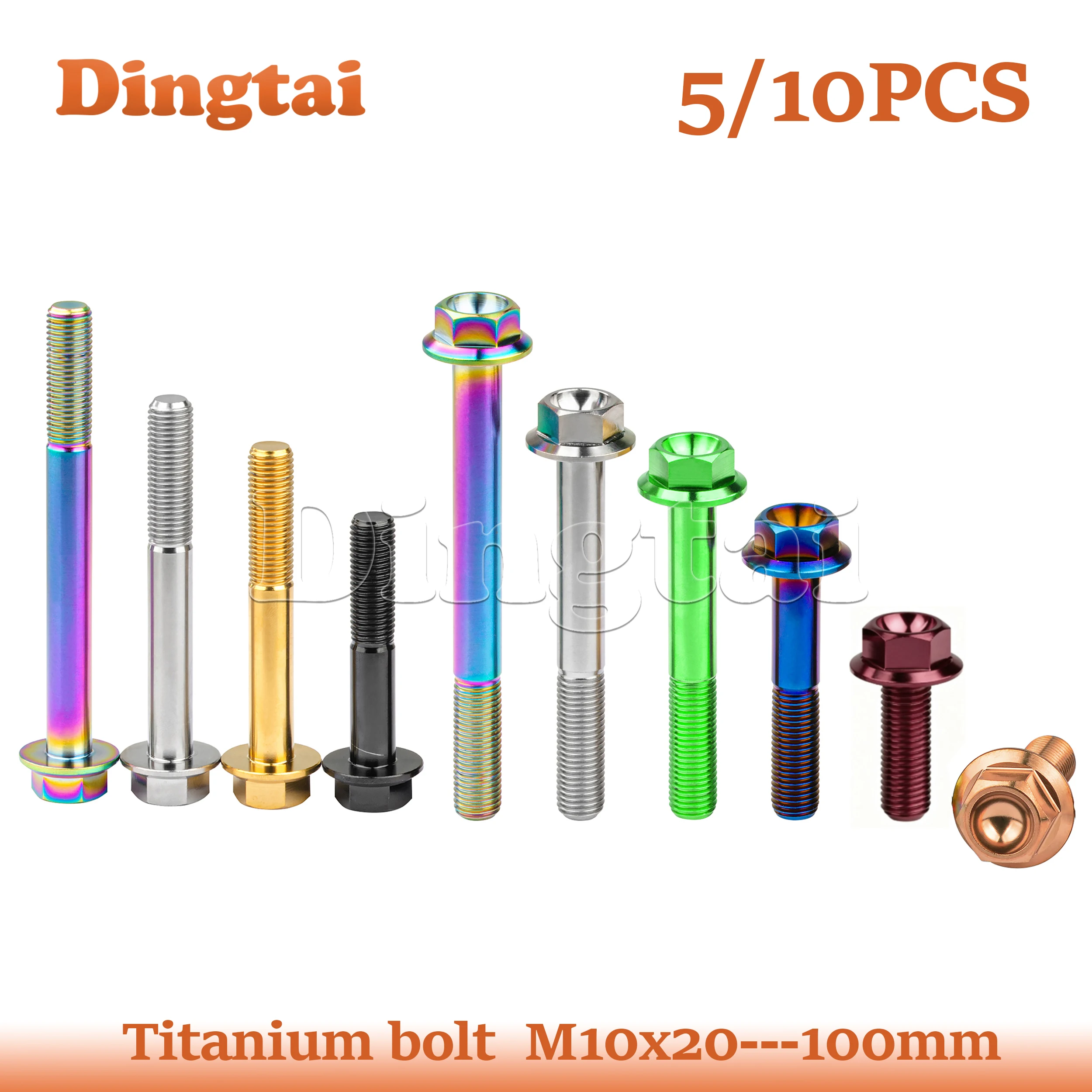 Dingtai 5/10PCS M10 X 20-- 100mm Pitch1.25mm DIN6921 Hexagon Flange Head Screw for MotorcycleHonda Suzuki Yamaha
