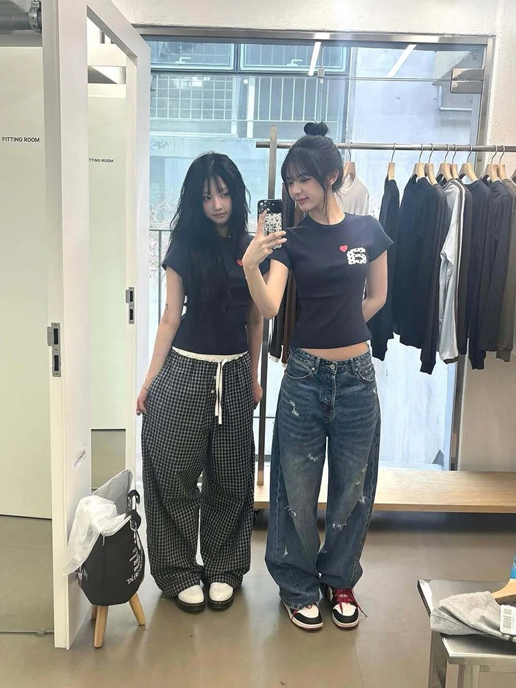 AEAE Letter Print ort Sve T-Shirt Damen Sommer rund Ne Slim Fit Top Casual Sle Baumwolle Reiner Stoff Niedrige Taille