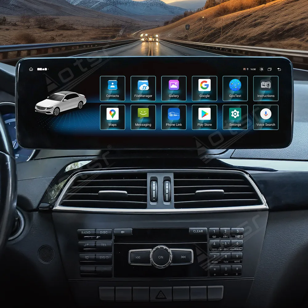 Qualcomm 14.9 Inch Android 14 Carplay For Mercedes-Benz C-Class 2011-2014 GPS Navigatio Radio Multimedia Player stereo Heat Unit