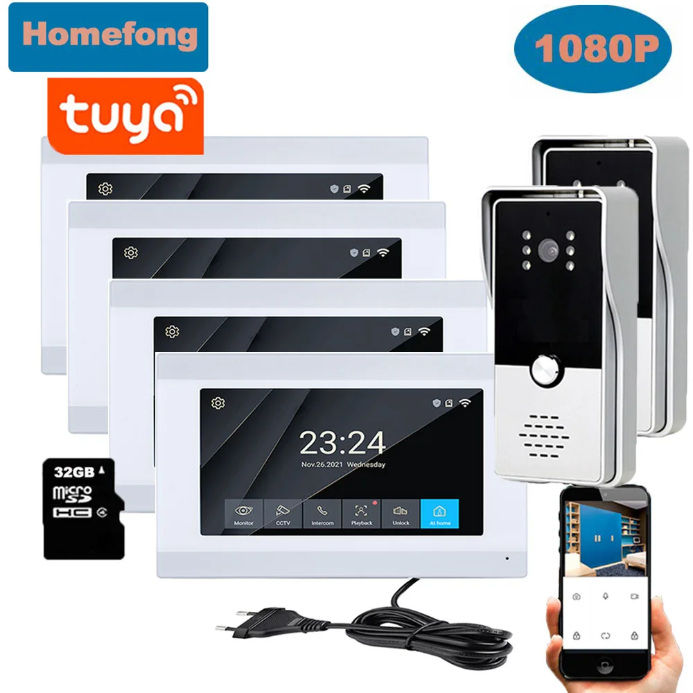 Homefong  Wireless Wifi Intercom System for Home Multiple Video Door Phone Tuya Smart App Call Transfer for Villa Apartment