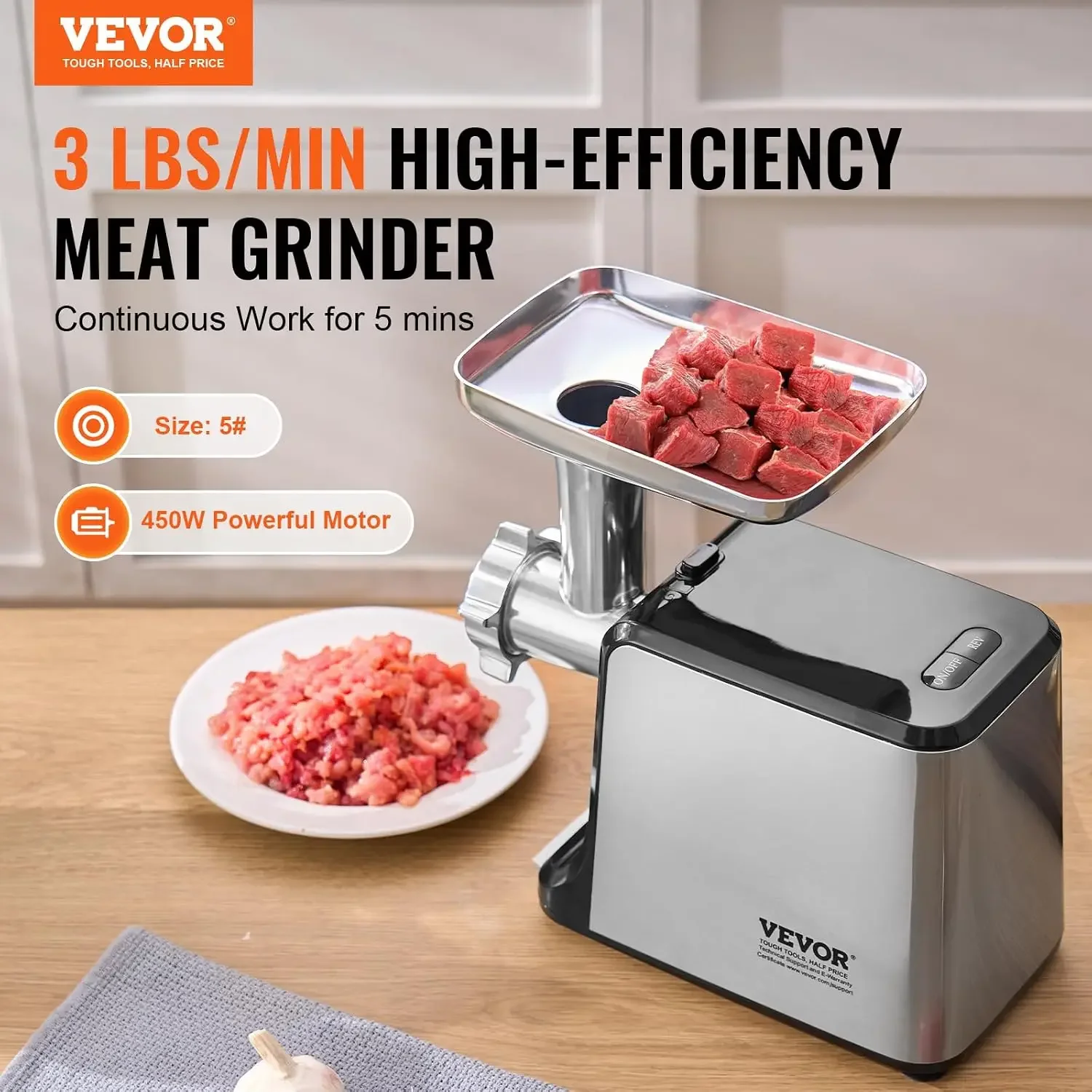 Meat Grinder, 3 Lbs/Min Capacity Electric Meat Grinders with Blade, Grinding Plate, Sausage Maker, Kubbe Kit, Burger Press, Chop