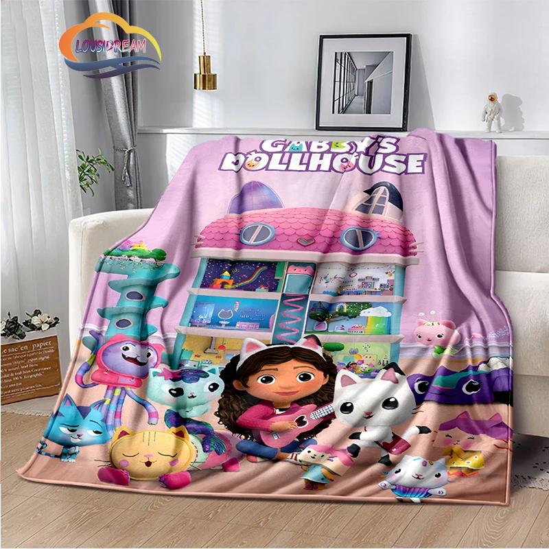 3D Printed Gabby\'s Dollhouse Plush Blanket Fashion Flannel Fleece Children\'S and Girl  Sofa Nap  Travel