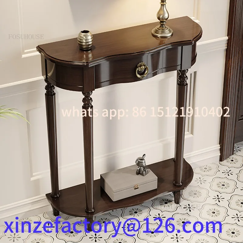

Customizable American Solid Wood Console Tables Semicircular Entrance Hallway Storage Cabinet Corridor