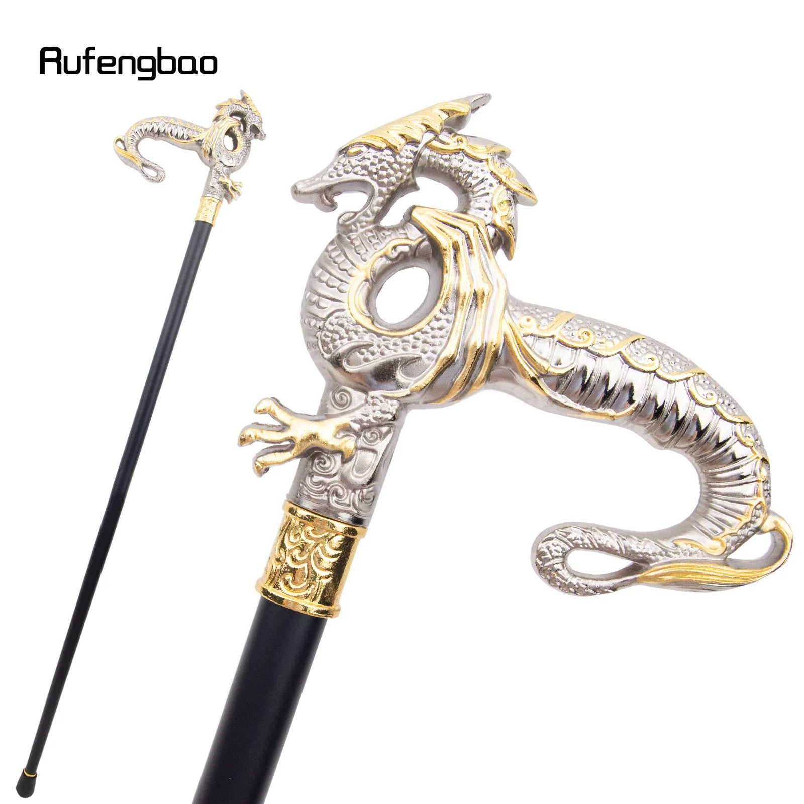 Golden Black Luxury Dragon Single Joint Walking Stick Decorative Cospaly Party Fashionable Walking Cane Halloween Crosier 93cm