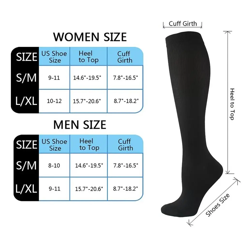 Kompressionssocken für Krampfadern, geeignet für Golf, Rugby, Wandern, Sport, für Anti-Ermüdung, Fahren, Reisen, Flug, schwarze Damen- und Herrensocken