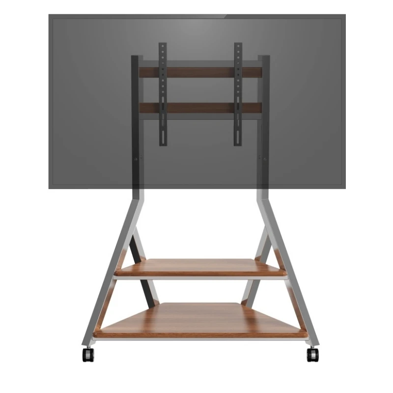 Movable Stainless Steel TV Floor Stand Universal Mobile LCD TV Cart with Wheels and Shelf Wooden  Stand for Home Office Pro