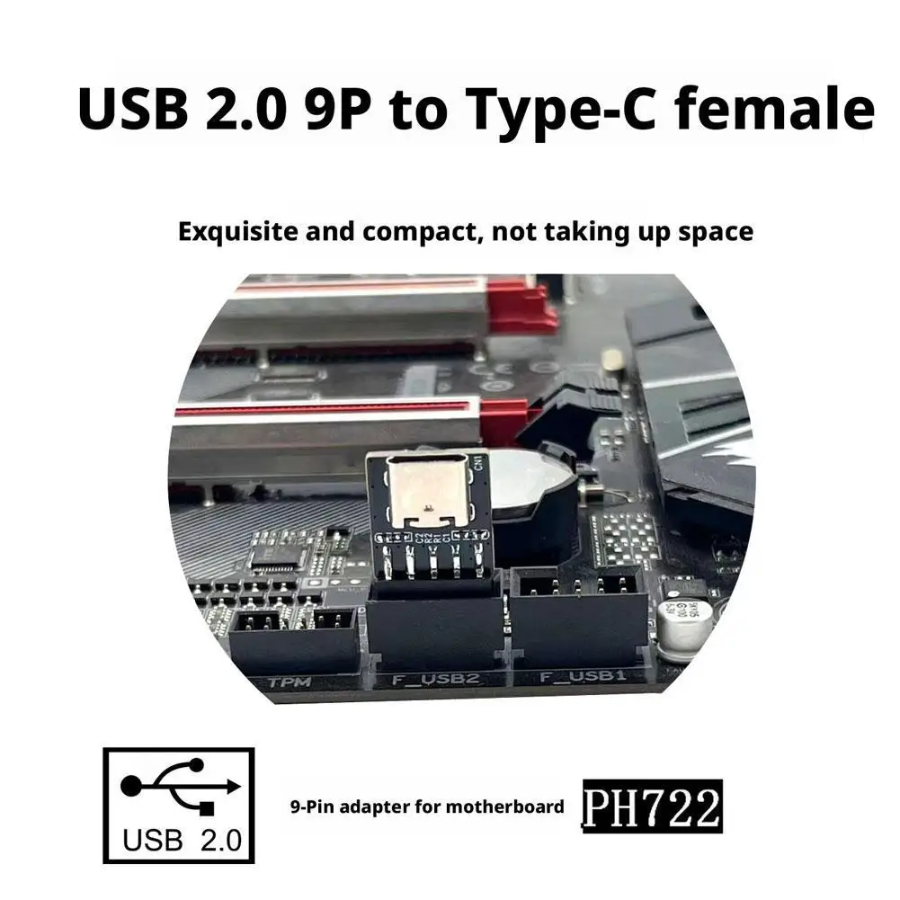 

5 шт. USB 2.0 9-контактный разъем адаптера типа C «мама» со встроенной поддержкой расширения интерфейса Type-C для флэш-накопителя USB и Blu