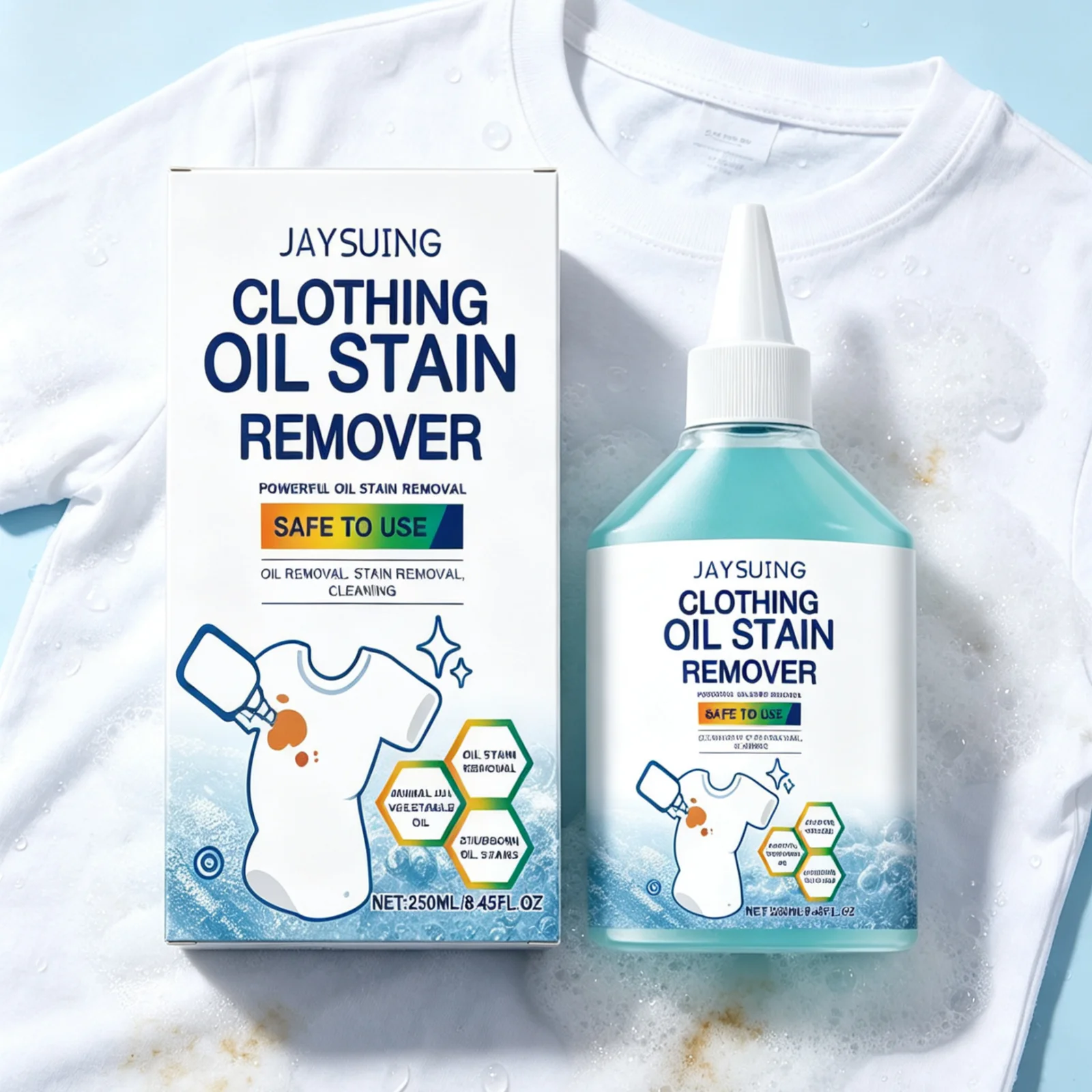 Jaysuing Clothing Oil Stain Remover Quick Decontamination Powerful Degreasing Remove Stubborn Stains Gentle Clothes Spot Remover