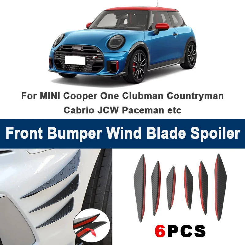 6pcs Car Front Bumper Lip Side Splitter Fins Wind blade Spoiler - For MINI Cooper One Clubman Countryman Cabrio JCW Paceman etc
