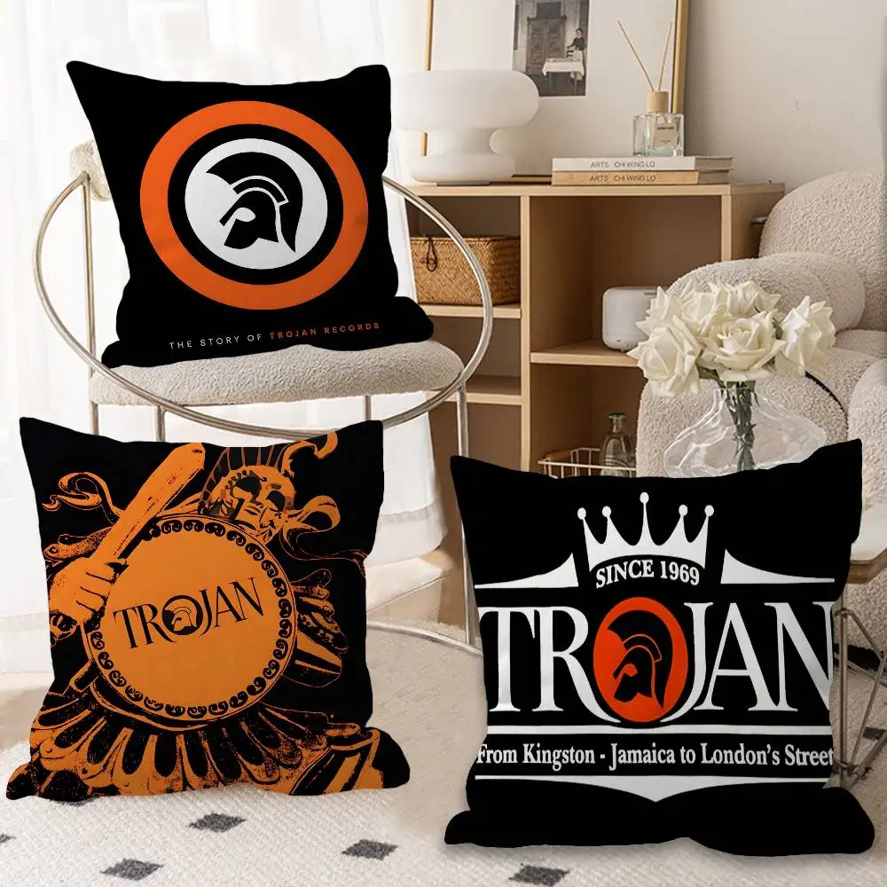 Trojan Records Logo Decorative Room Aesthetics Pillow Case Home Decor Bedroom Sofa Bed Couch Pillow Cover 45x45