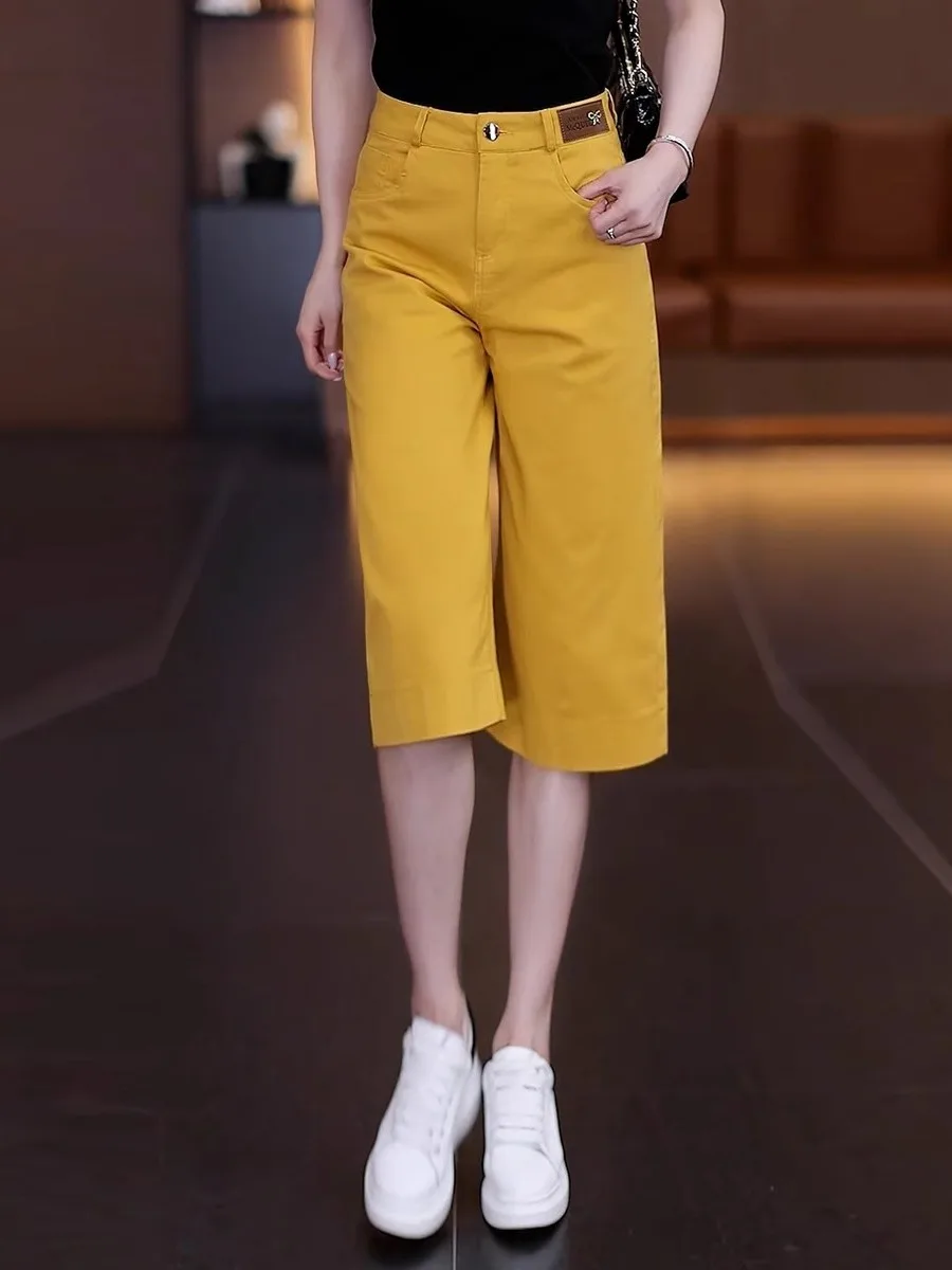 Khaki Straight Leg Pants Women's Summer 2025 New High Waist Loose Slimming Thin Casual Wide Leg Seven-Foot Pants