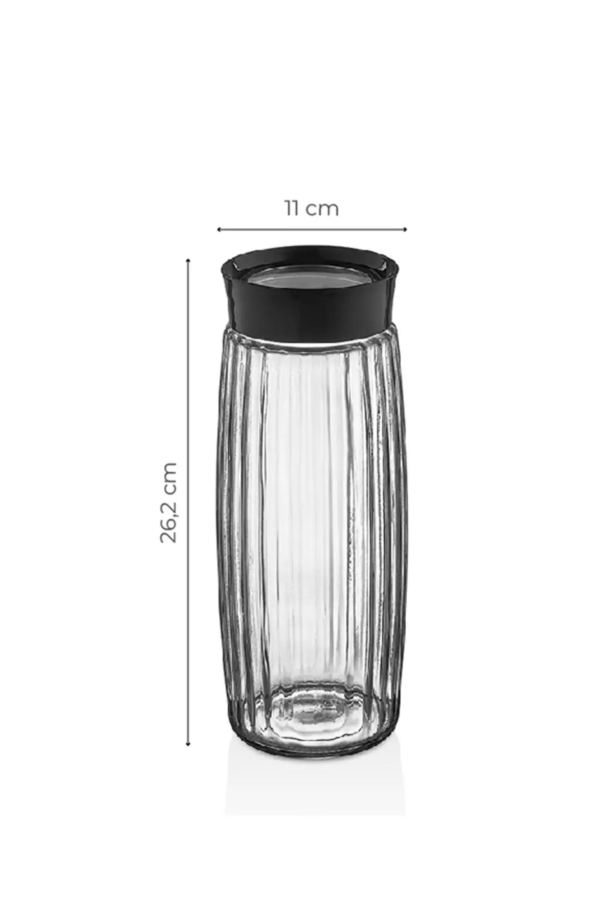 6-Line Striped Textured Glass Jar Supply Container with Label 1600 ml Black Lid Organizer Organizer