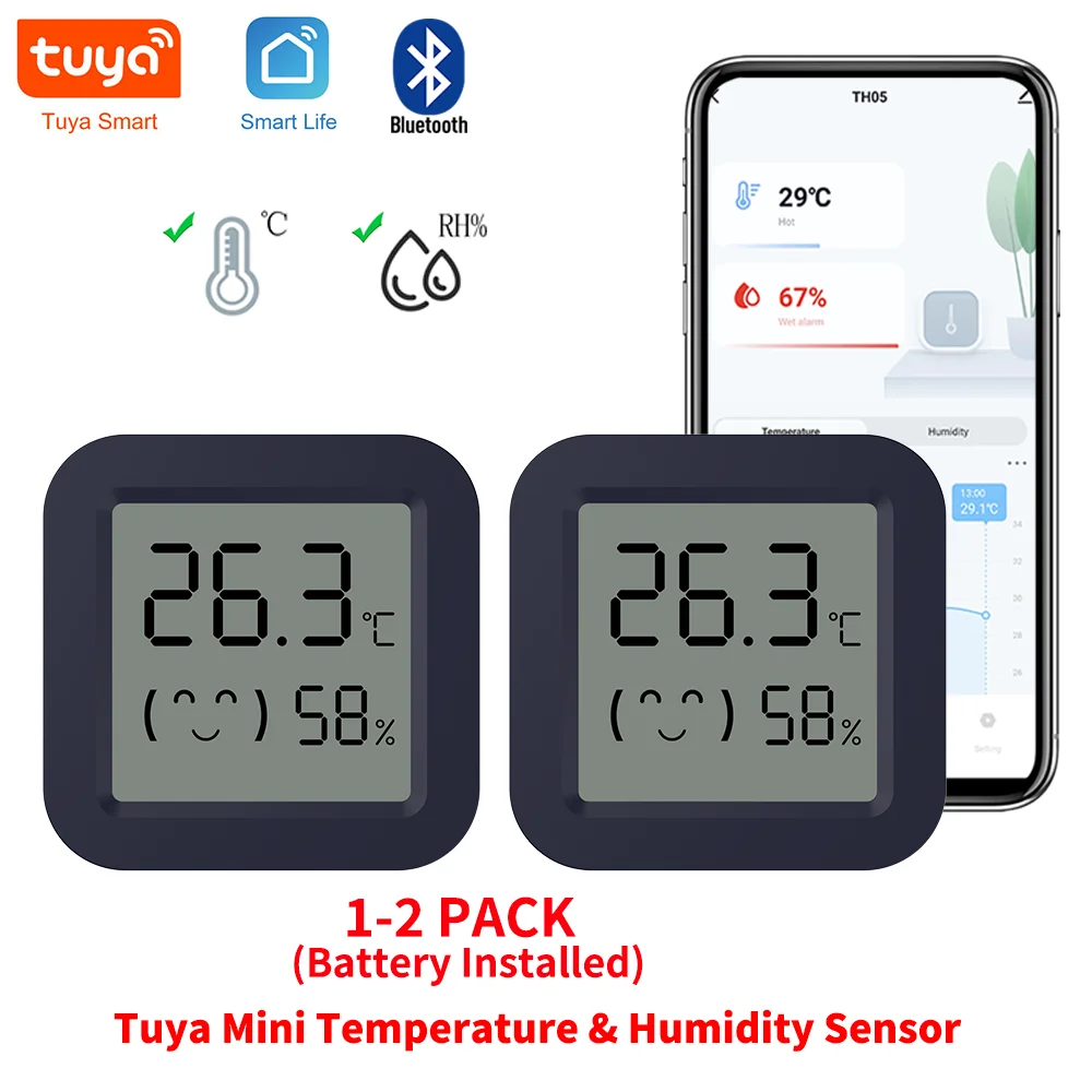 Tuya Bluetooth Temperature Humidity Sensor Mini LCD Screen Smart Tuya APP Remote Voice Control Google Thermometer Hygrometer