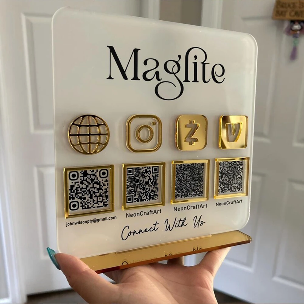 QR Code Stand Acrylic Scan to Pay Display For Social Media Business Shop Restaurant Office Custom Logo Desktop Payment Sign