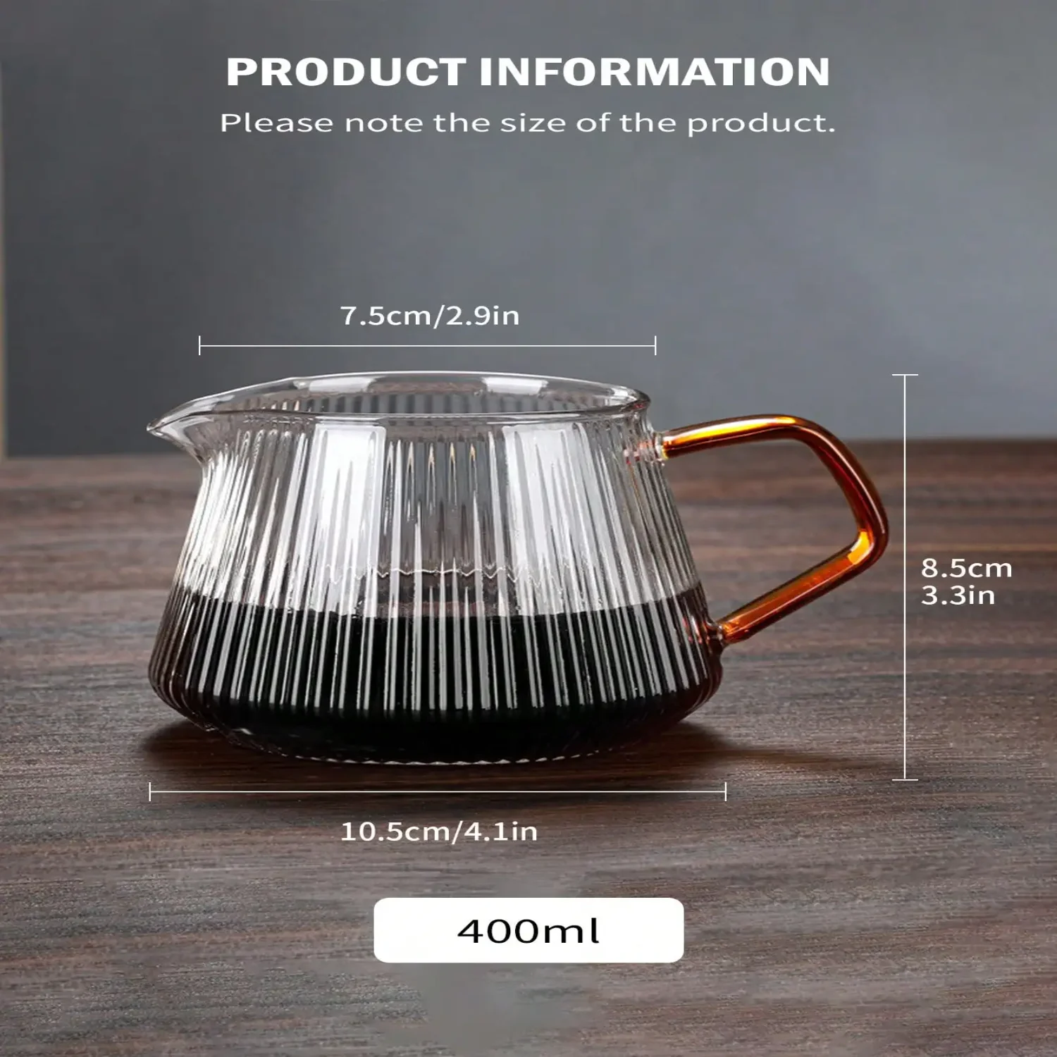 Glass Coffee Server  Pour Over Coffee & Tea Vertical Striped Microwave Safe & Heatproof Glass Body (400ml & 600ml)