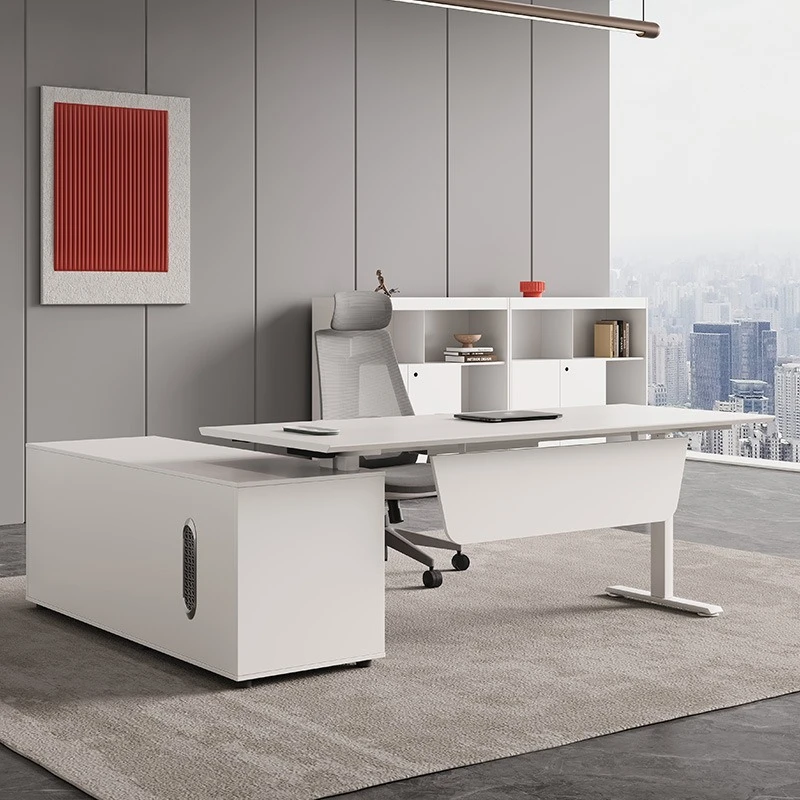 

Электрический подъемный стол Стол босса Простой современный стол для руководителя Президентский стол Офисный стол для руководителя большого класса Белый