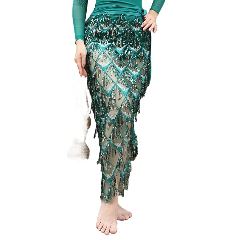 

Women XL Size Dance Wear Accessories Multicolor Mermaid Over-Skirt Adjustable Fit Belly Dance Round Sequins Hip Scarf Shiny Belt
