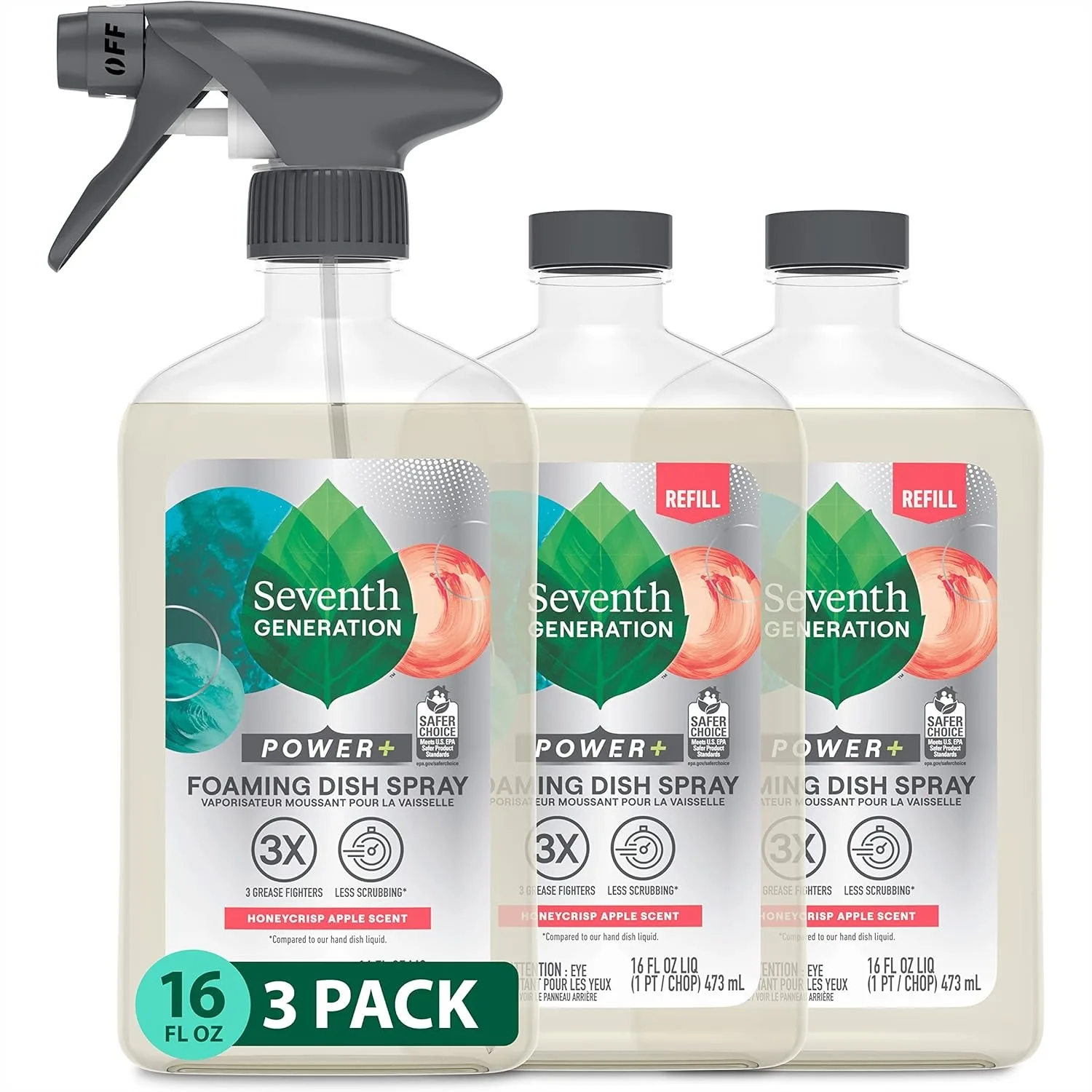 

Foaming Dish Spray, Honey Crisp Apple 16 Fl Oz (Pack of 3) Refill with Sprayhead