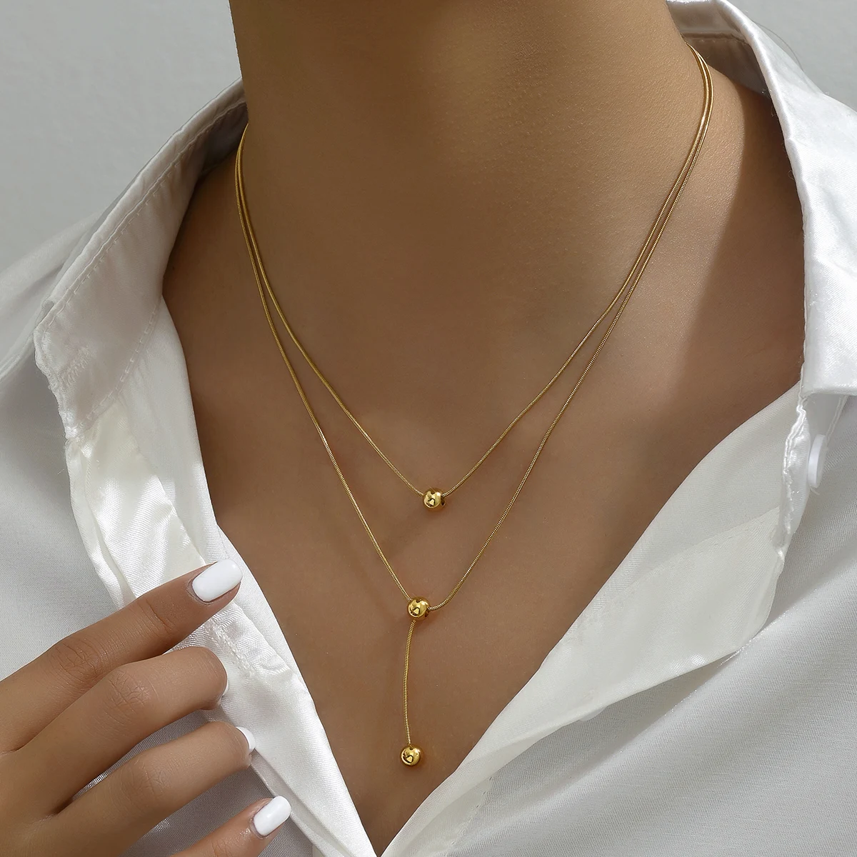 Double Layer Transfer Bead Necklace  High-end Accessory 18k Gold Titanium Steel For Women 2025 New Style Collarbone Chain