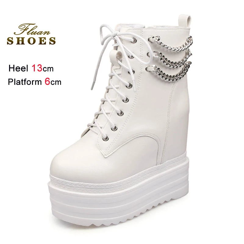 جديد الخريف الشتاء جديد أحذية بوت قصيرة الارتفاع زيادة النساء حذا فردي للسيدات النمط البريطاني منصة سميكة الدانتيل يصل عالية الكعب حذاء من الجلد #6