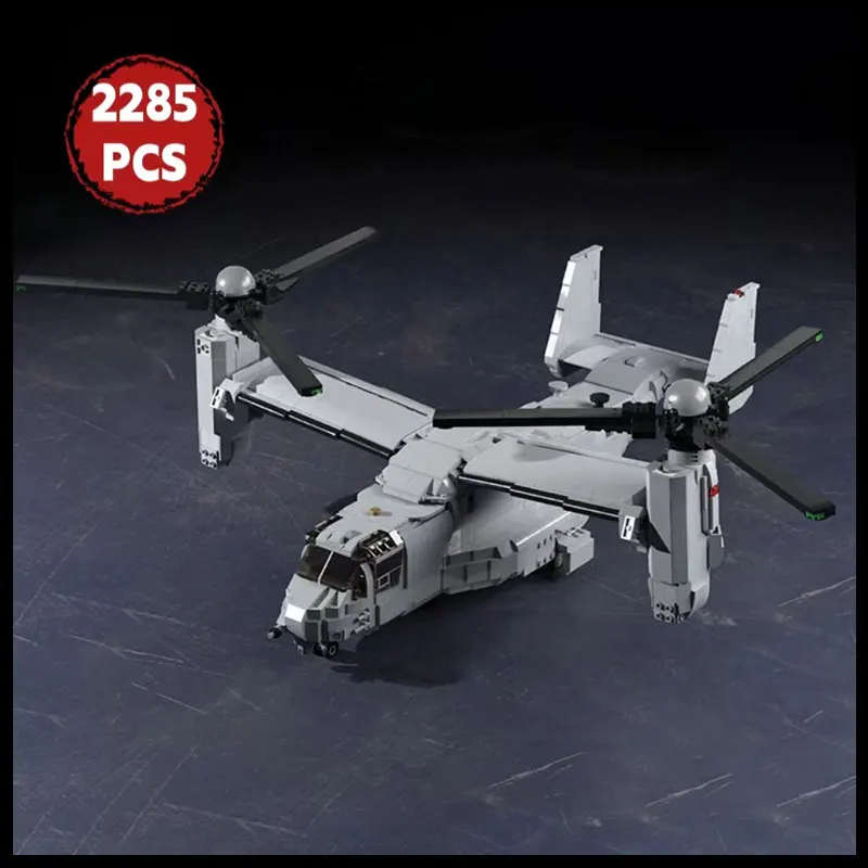 

MOC V-22 Osprey Fighter Model Building Blocks Military Tiltrotor Plane Weapon Constructor Assemble Brick Aldult Toys Xmas Gift