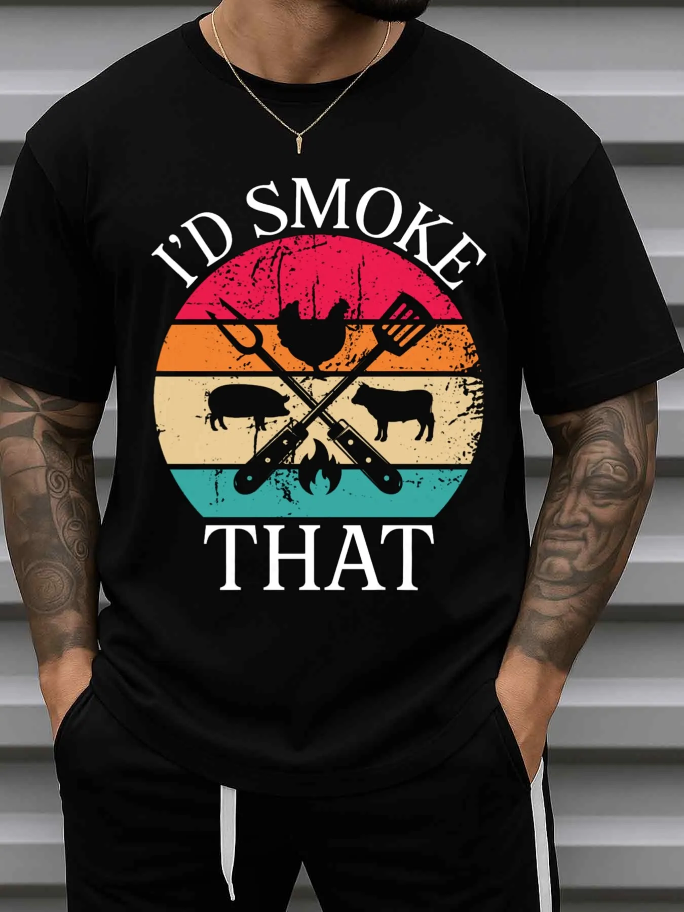 Men's Humorous Smoker Pride T-Shirt, Material: Black. Fashionable Summer Wear, Machine Washable, Fun and Entertaining, Creating a Cool Look. It's a Fun Gift for Those Who Are about to Turn 60, Especially Suitable for Y2K-Themed Christmas.