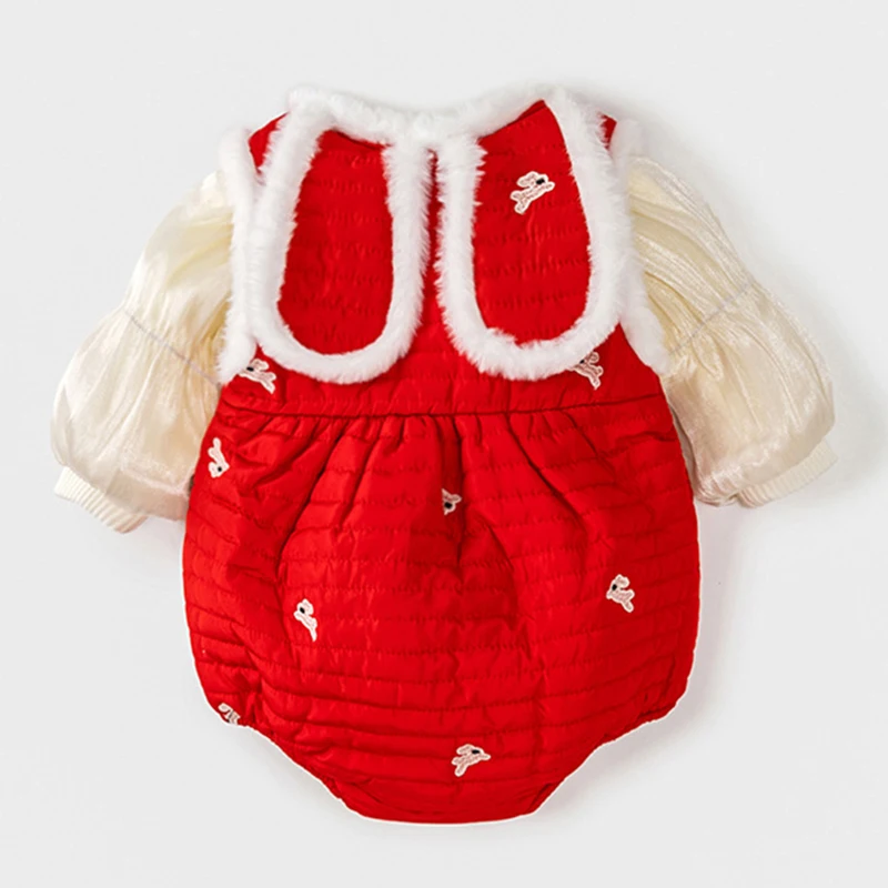 2Piece Sets Winter Baby Clothes Girl China Style Red New Year Warm Fleece Cotton Rompers Bodysuit+Tops Newborn Photography BC472