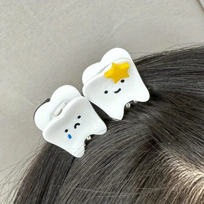 Cartoon Tooth Hair Clip with Strong Grip - Cute Smiling & Crying Tooth Designs, Accents for Buns & Ponytails
