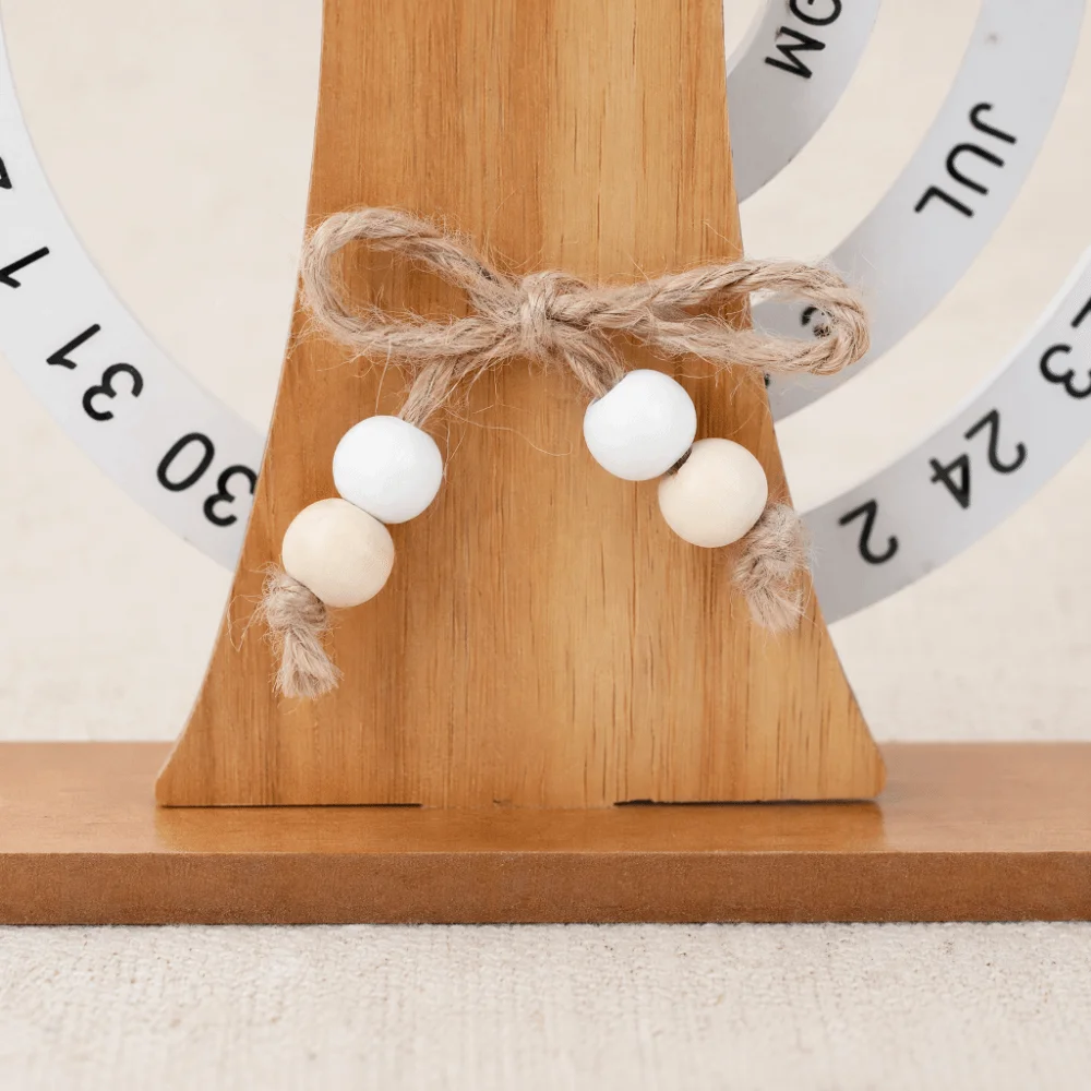 Wooden Rotatable Wooden Perpetual Desk Calendar Three Layered Rotatable Reusable Wooden Disc Desktop Date Keeper