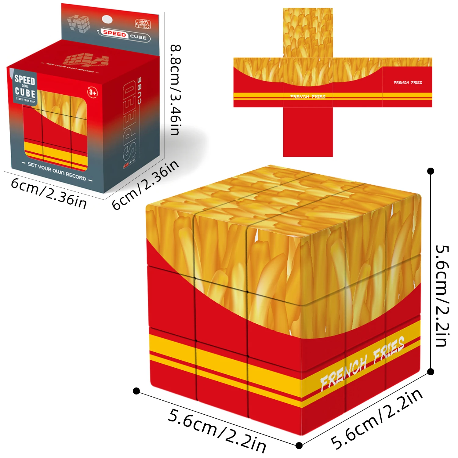 Cube Magique 3x3 Frites - Casse-tête Thème Alimentaire Original pour Cadeaux de Fêtes