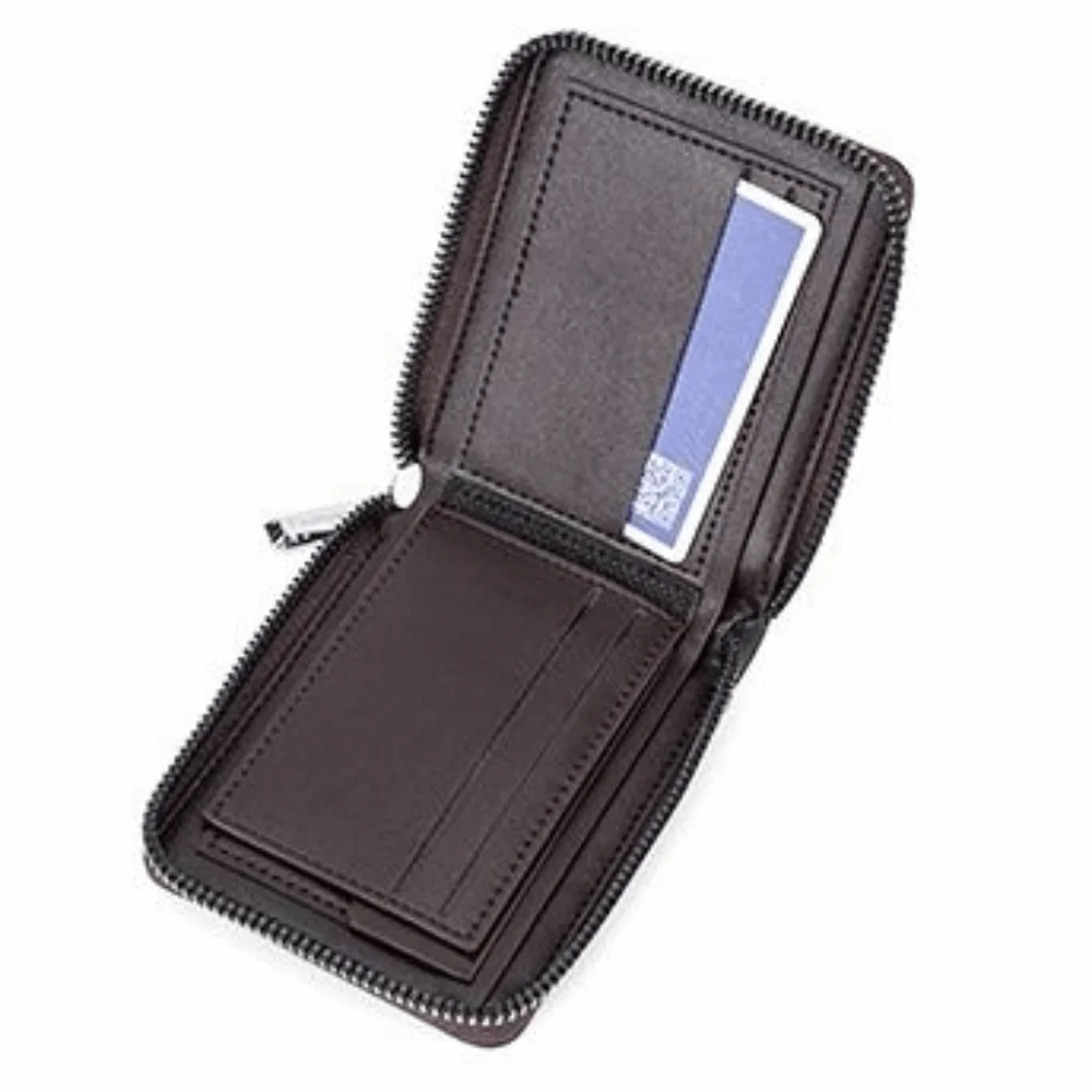 Кожаный мужской короткий кошелек на молнии, сумка для карт, противоугонная сумка в городском стиле для отдыха, чехол для кредитных карт с английскими буквами