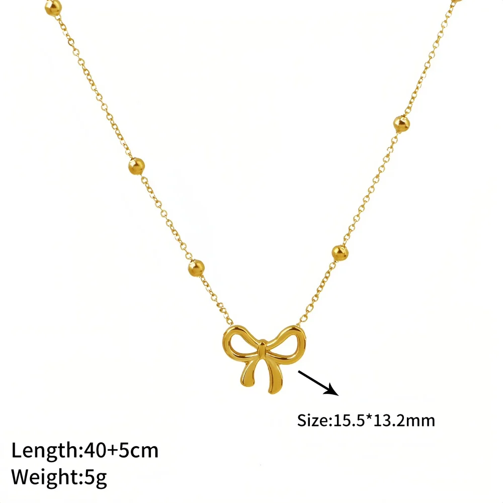 Edelstahl-Schleifenanhänger-Halskette, einfache Perlenkette, Schlüsselbeinkette für Damen, modischer Schmuck, Geschenk-Accessoires – Detail 6