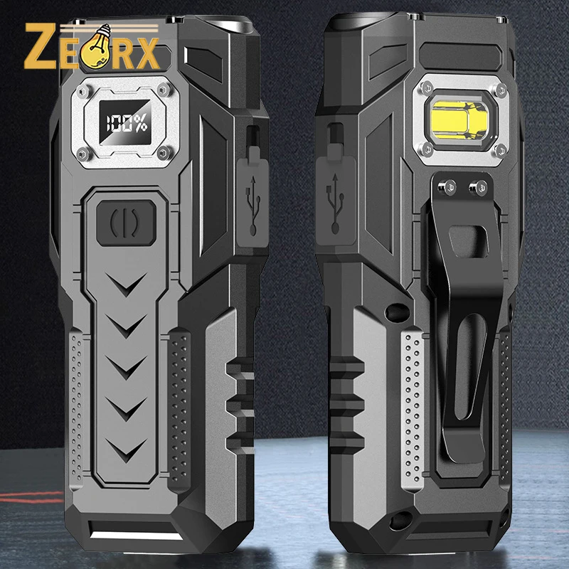 مصباح يدوي تكتيكي IPX5 مقاوم للماء، مصباح يدوي EDC قابل لإعادة الشحن USB-C مع ستروب طوارئ أحمر أزرق للمشي لمسافات طويلة والتخييم في المنزل