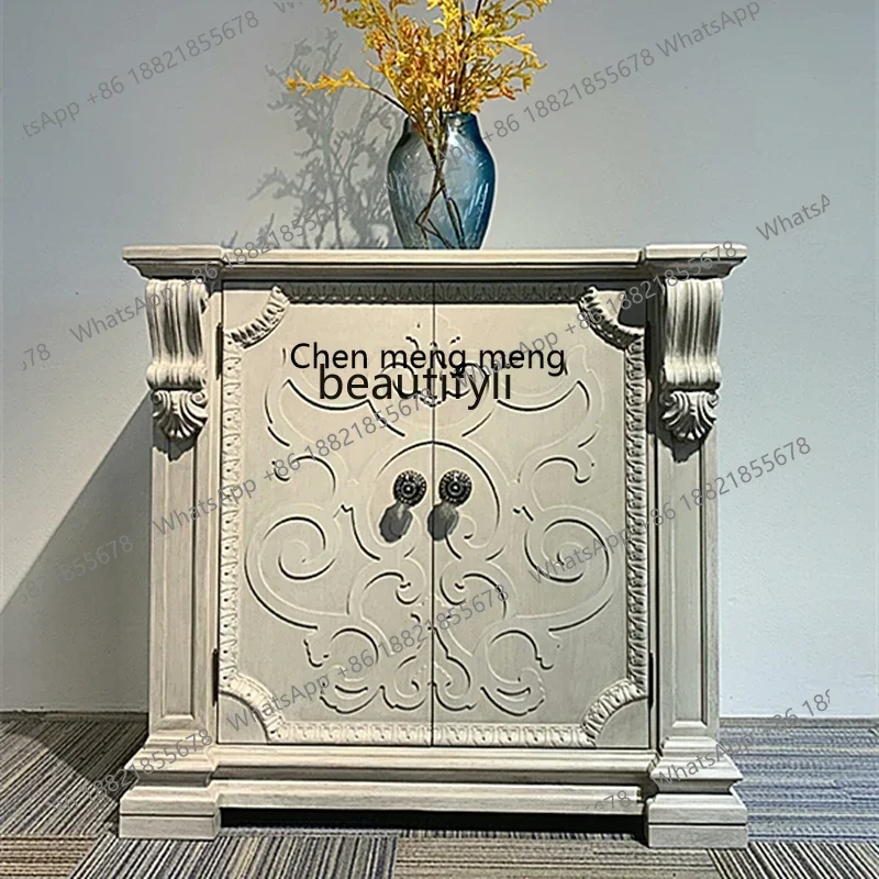 

CC American porch cabinet French retro solid wood shoe cabinet storage side cabinet art