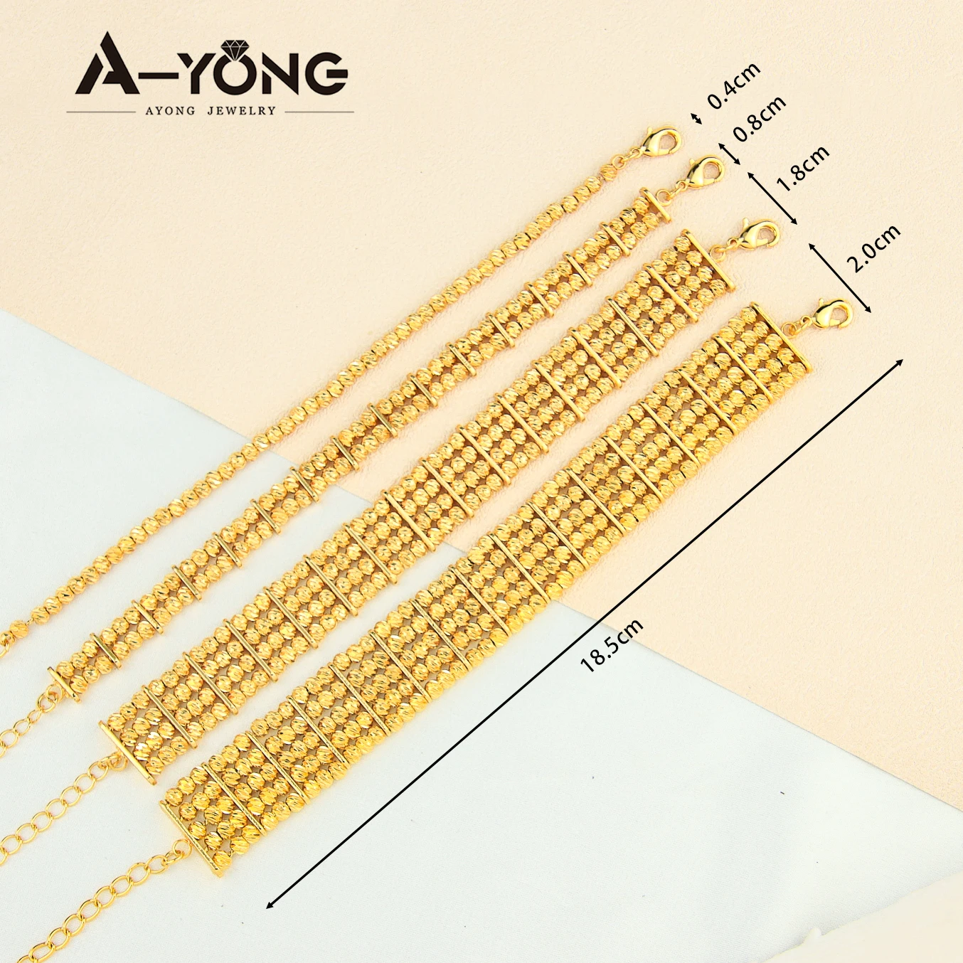 Multi Layer Gold Color Beads Bracelets 21k Gold Plated Arab Islamic Elegant Bangles Dubai Women Luxury Wedding Party Jewelry